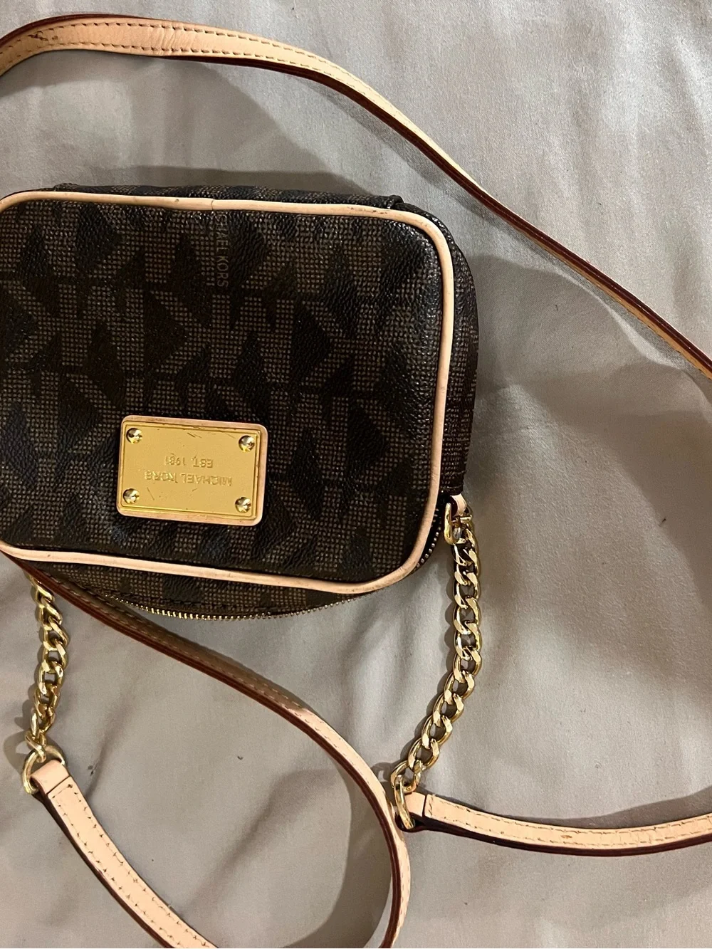 Michael Kors Brown and Tan Logo Crossbody Bag